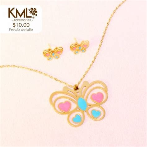 SET DORADO MARIPOSA CORAZONES KML ACCESORIOS