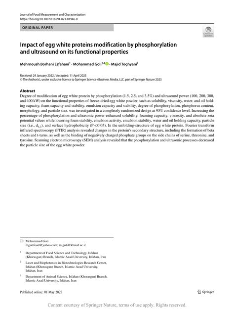 Impact Of Egg White Proteins Modification By Phosphorylation And