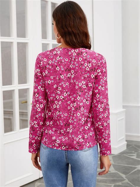 Shein Clasi Floral Print Notched Neck Blouse Shein Usa