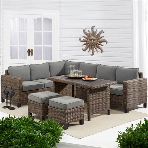 Thornwood 5 Piece All Weather Wicker Cushioned Patio Sectional Set