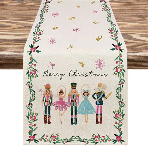 Amazon AnyDesign Merry Christmas Table Runner Nutcrackers Cartoon