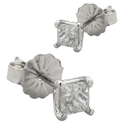 White Gold Princess Cut Diamond 806ctw Stud Earrings For Sale At 1stdibs