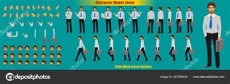 Businessman Character Model Sheet With Walk Cycle Animation Character