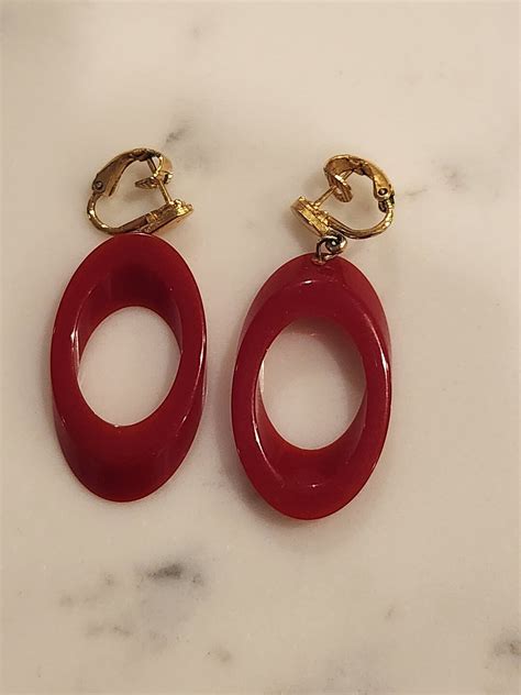 Rare Find Vintage Trifari Red Lucite Dangle Earrings Etsy