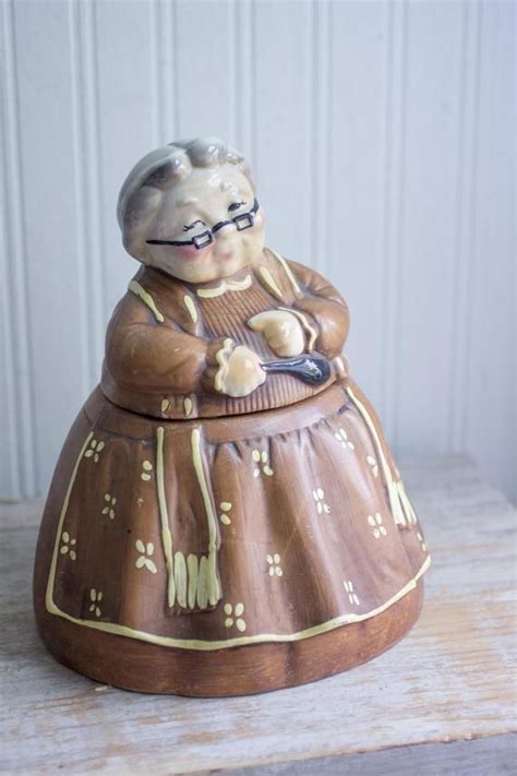 Vintage Cookie Jar Grandma Kitchen Old Lady With Spoon Etsy Rose