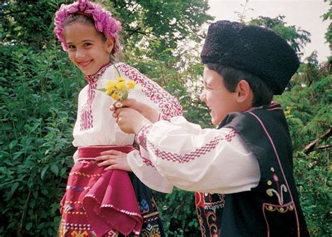 На ти китка... Bulgarian children in traditional costumes... the boy is ...