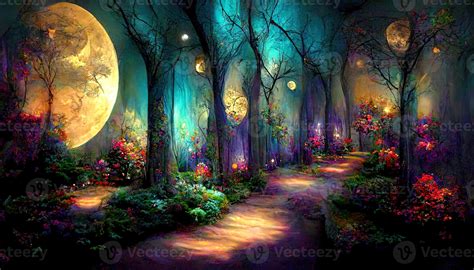 Wonderful Bright full moon in dark fairy tale forest as wallpaper ...