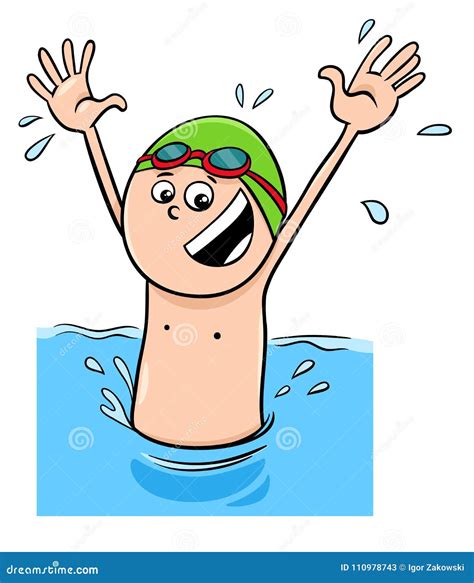 Cartoon Boy Character Swimming In The Water Stock Vector Illustration Of Drawing Tournament