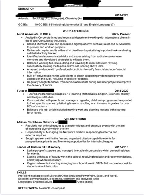 Help With My Resume Big 4 Audit Associate Raccounting