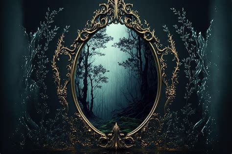 Premium Ai Image Mystical Gothic Mirror Dark Gloomy Background With