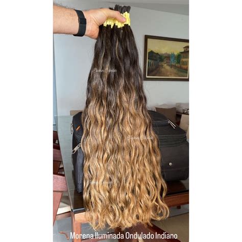 Cabelo Humano Indiano Morena Iluminada Ondulado 70 Cm 200 Gramas