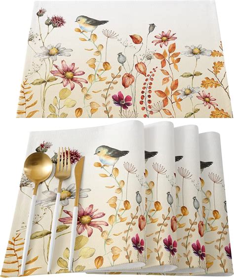 Amazon Thanksgiving Flower Floral Placemats Set Of Fall Plant