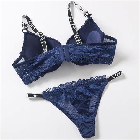 Cheap Lace Bra Thong Set Push Up Underwear Set Women Panties Hollow