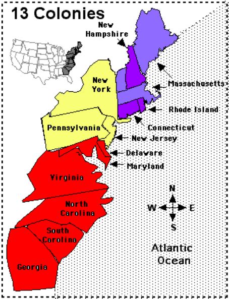 13 Colonies Map Diagram Quizlet