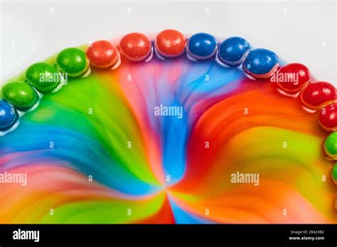 Horizontal Dome Of Skittles Rainbow Candy As Sugar And Water Mix Into A