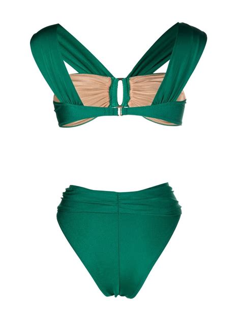 Noire Swimwear Ruched Detail Off Shoulder Bikini Green Farfetch