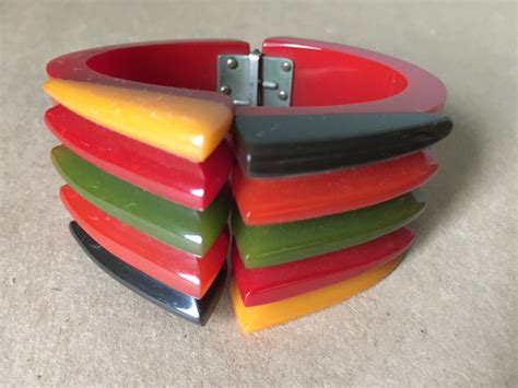 Vintage Bakelite Philadelphia Bracelet Red Deco Cuff Bracelet