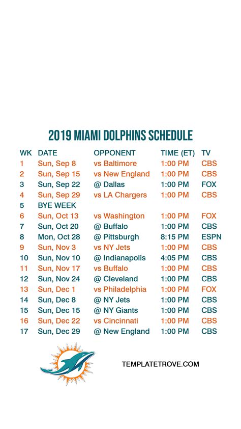 Miami Dolphins Schedule 2020 Printable - Printable Templates