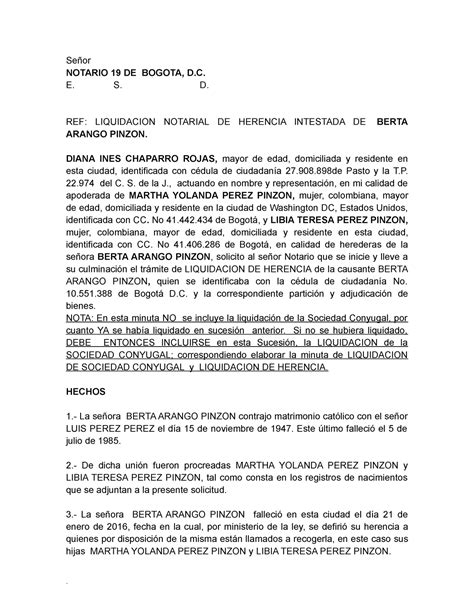 Minuta Modelo DE Sucesion Intestada Notarial Señor NOTARIO 19 DE