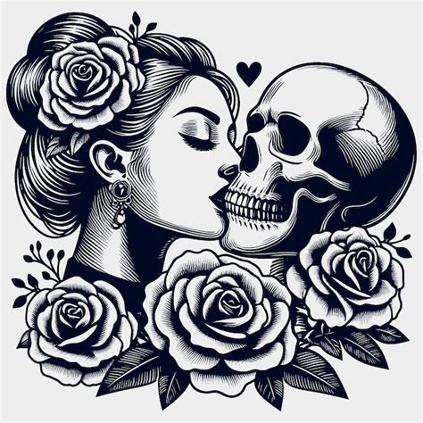 Man Woman Skeleton And Roses Silhouette Vector Svg Filesskull With