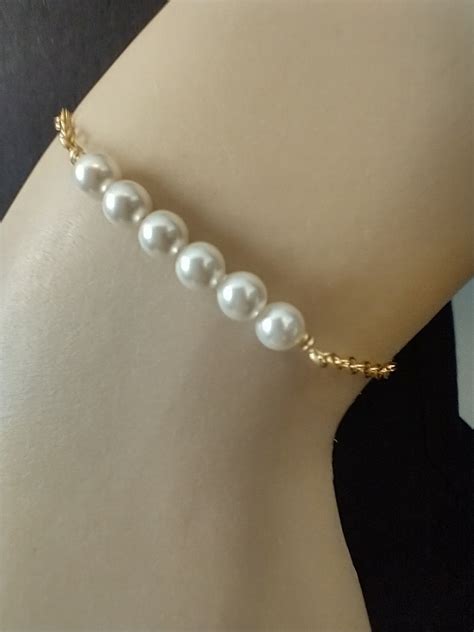 Gold Pearl Bracelet K Gold Filled Dainty Petite Pearls Gold Etsy