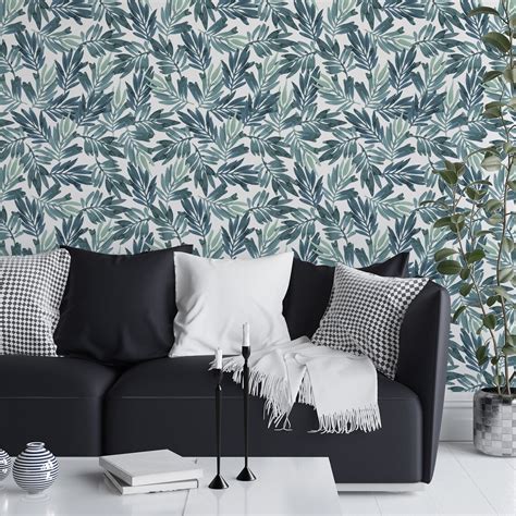 Green Leaves Removable Wallpaper Botanical Self Adhesive Wall Etsy