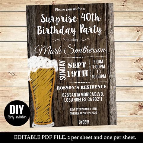 Diy Instant Downloadable Mens Surprise Birthday Party Invitations