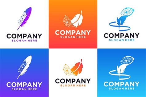 Premium Vector Set Of Protection System Digital Feather Logo Design
