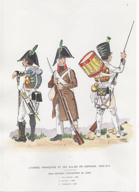 14th Line Infantry Spain 1808 L To R Voltigeur Fusilier In Greacoat And Drummer 14th Were