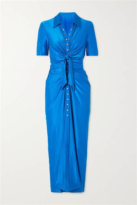 Paco Rabanne Tie-front Ruched Metallic Stretch-jersey Midi Dress ...