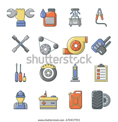 Auto Repair Icons Set Cartoon Illustration Stock Vector Royalty Free