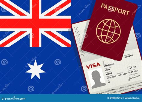 Visa And Passport To Australia Australian Flag Background Vector