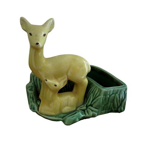 Vintage Shawnee U S A Deer Planter Yellow Doe And Fawn Shawnee Mid