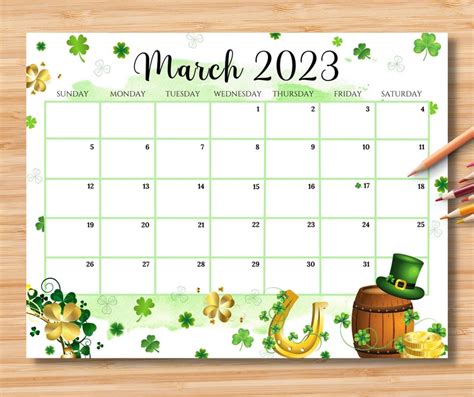 Editable March Calendar Happy St Patrick S Day Etsy