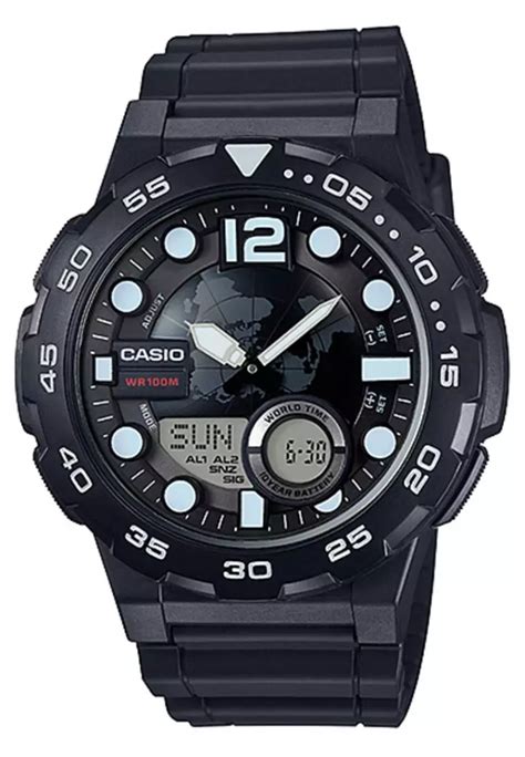 Jual Casio Casio Analog Digital Jam Tangan Pria Strap Karet Hitam AEQ