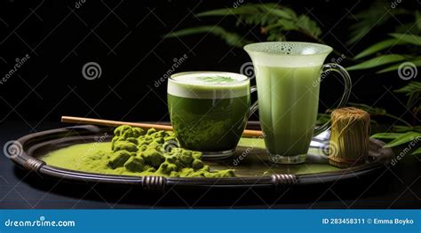 Fragrant Matcha Tea On The Table Generative Ai Stock Illustration