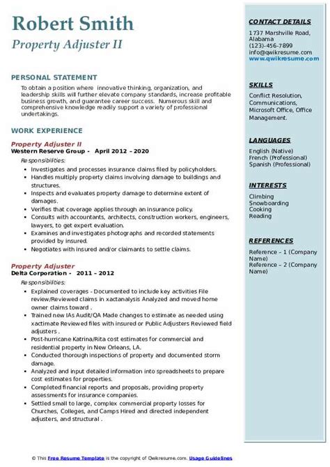 Property Adjuster Resume Samples Qwikresume