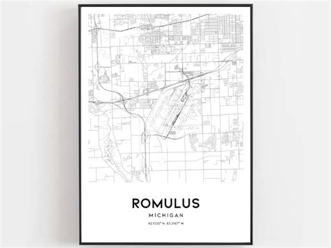 Romulus Map Print Romulus Map Poster Wall Art Mi City Map | Etsy