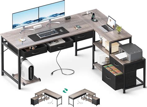 Amazon Aodk L Shaped Computer Desk With Fabric Drawers And File