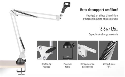 NEEWER Support de bras de microphone avec vis de 3 8 à 5 8 et