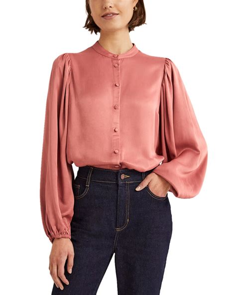 Boden Blouson Sleeve Satin Shirt ModeSens