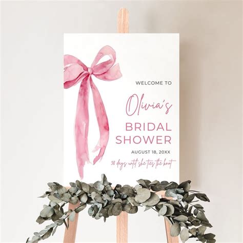 Pink Bow Bridal Shower Welcome Sign Template She S Tying The Etsy