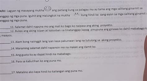 Panuto Lagyan Ng Masayang Mukha Ang Patlang Kung Sa Palagay Mo Ay Tama