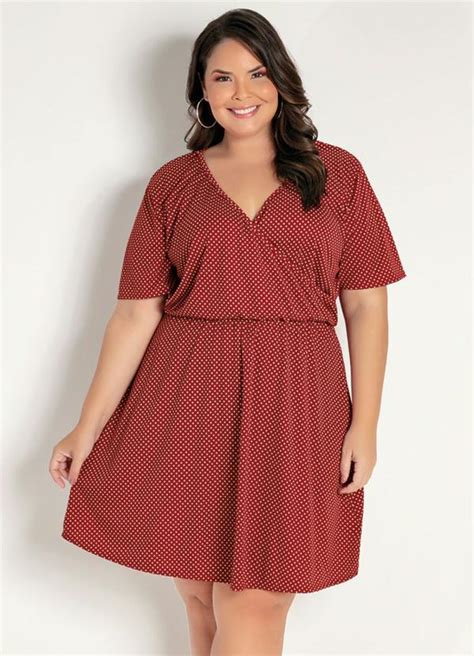 Vestido Poá Bordô Transpassado Plus Size Marguerite