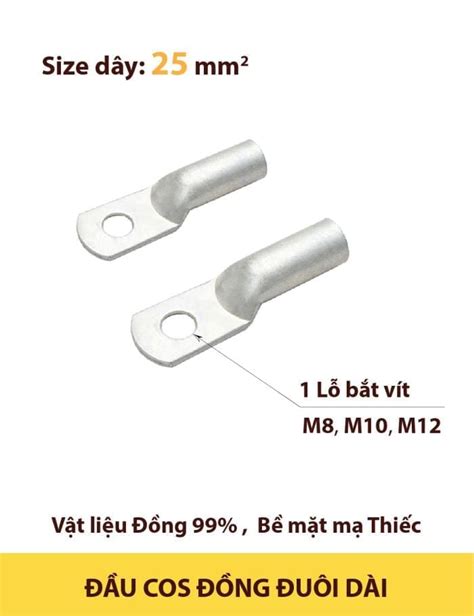 Đầu cốt đồng đuôi dài 25mm2 đầu cos ống bít 25 8 25 10 25 12