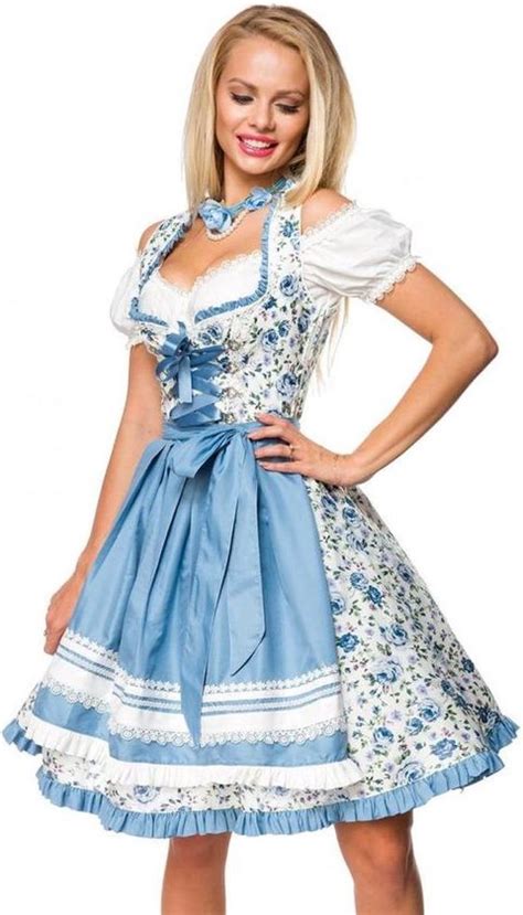 Dirndline Romantic Dirndl Kostuum Jurk Oktoberfest L Wit Blauw