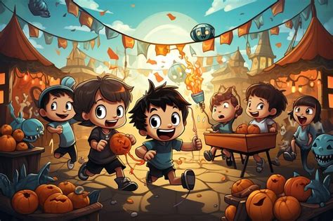 Premium Photo | Kids celebrate halloween outdoor festival cartoon