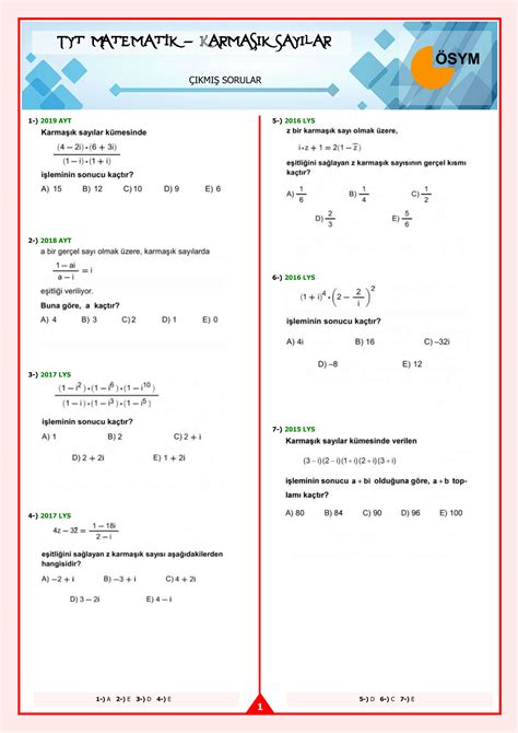 Solution Osym Matematik Dersi Karmasik Sayilar Tyt Cikmis Sorular Ve