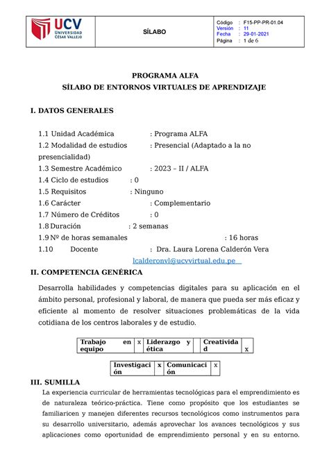 1 Sílabo Eva Regular 2023 2 SÍlabo Versión 11 Fecha 29 01