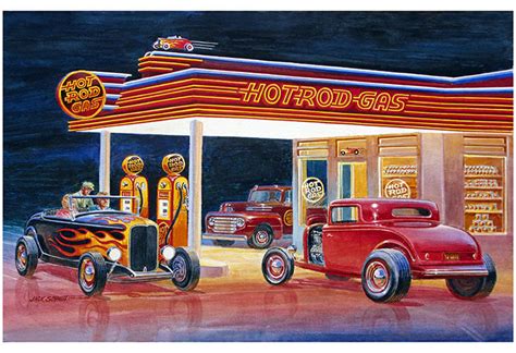 Ford Hot Rod Gas Station Reproduction Sign By Jack Schmitt 12x18 - Reproduction Vintage Signs